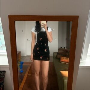 Black Corduroy Embroidered Overall Mini Dress | XS–S